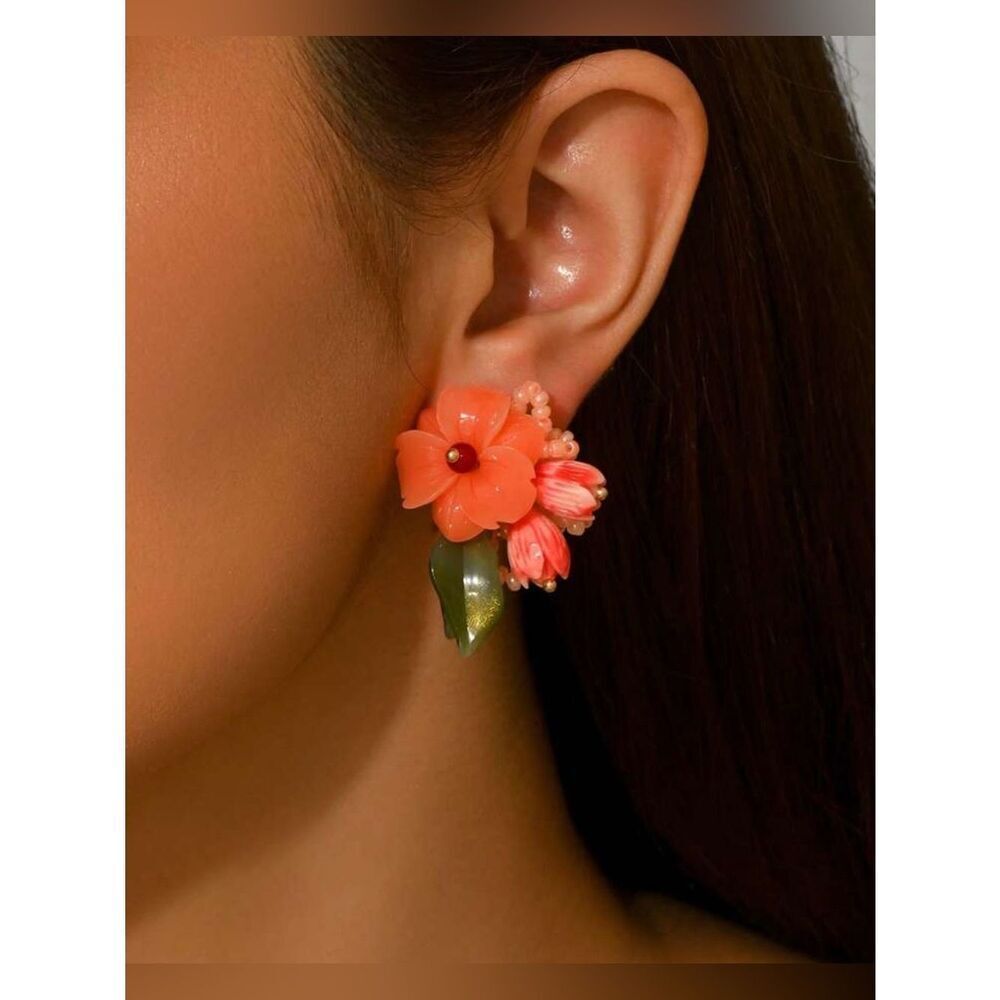 orange flower Earrings A1642
